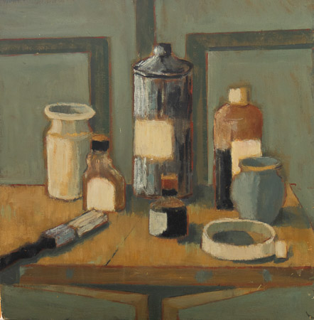 Bottles and Brushes 50x50cm Oil SOLD