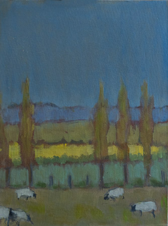 Sheep and Poplar Trees 30x40cm Oil SOLD